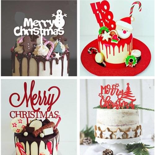 2021 New Merry Christmas Acrylic Cake Topper "Ho Ho Ho" Letters Acrylic Cupcake Topper For Xmas Party Christmas Cake Decorations