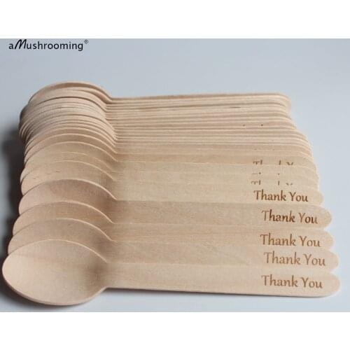 X50 Personalized Disposable Dessert Spoons Birthday Wedding Party Thank You Wooden Spoons Custom Engraved Picnic Serving Spoons