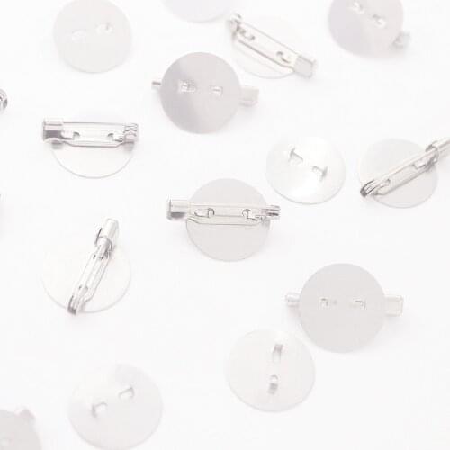 10pcs Stainless Steel Brooch Base Settings with18mm Blank Trays DIY Brooches Pin Backs for Jewelry Making