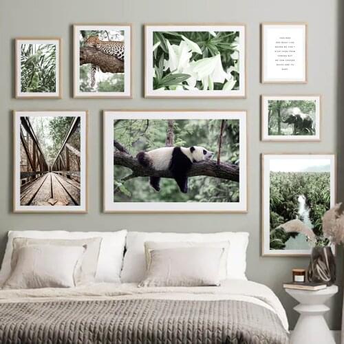 Jungle Cheetah Panda Elephant Leaf Flower Nordic Posters And Prints Wall Art Canvas Painting Wall Pictures For Living Room Decor