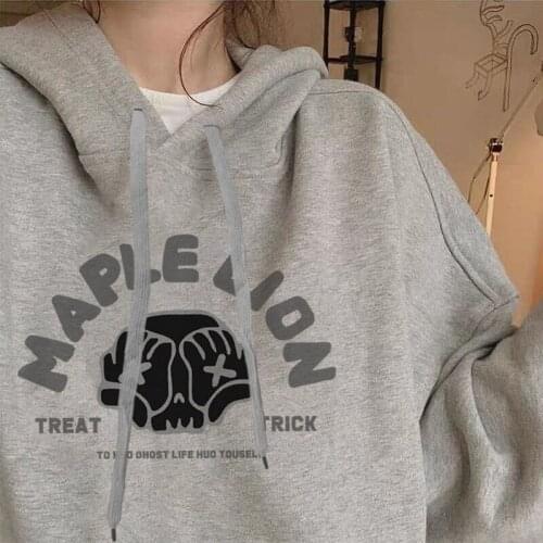 Casual street plus size hooded sweater plus velvet thick loose wild Harajuku BF wind long-sleeved jacket Vogue female couple