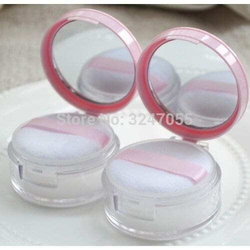 10g Empty Plastic Cosmetic Loose Powder Case with Sift, Round Pink Makeup Beauty Tool Cosmetic Powder Jar with Mirror Flip Lid