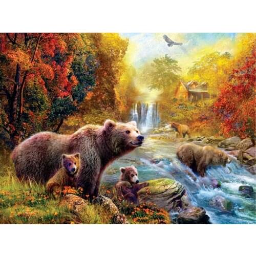 Bear by the Stream Animal Needlework,Cross stitch kits Stylish for Embroidery,Crafts Art 14CT DIY Handmade Decor