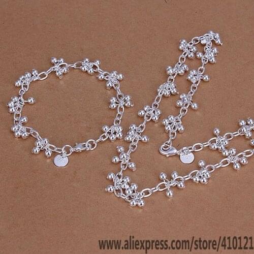 S212 Lucky Charm Silver Color Jewelry Sets For Women Jewelry Lady Accessories Fashion Smooth Grape Ball Bracelet Necklace