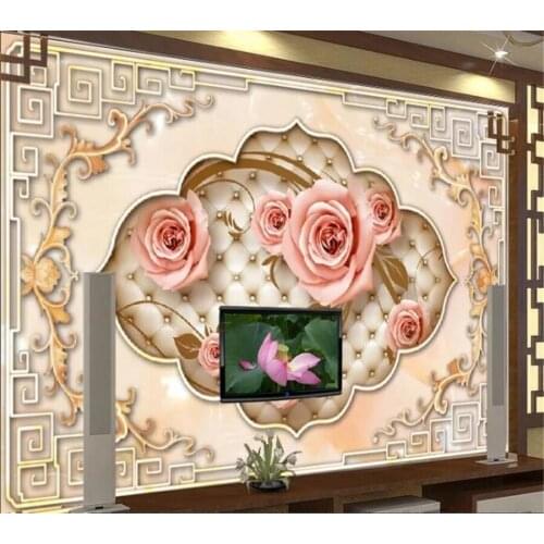 Custom Self Adhesive wallpaper 3D European pattern lace rose pattern background wall living room bedroom decoration Waterproof