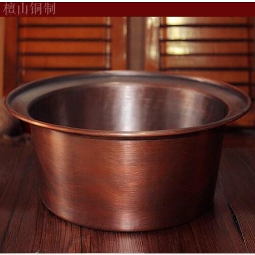 Sandalwood copper light luxury Chinese pure red copper foot bath copper basin antique wash hands and soak feet red copper basin