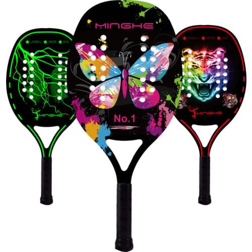 Spot Beach Board Tennis Racket Carbon Fiber EVA Foam Core Lightweight Tennis Racket 5 Color Carbon Fiber Racket / 3pcs Tennis