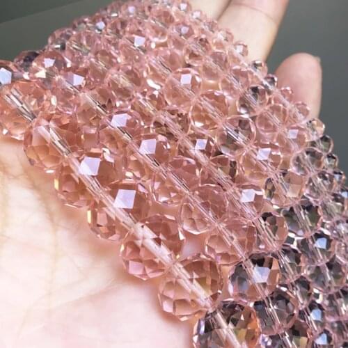 Faceted Pink Crystal Glass Beads Natural Loose Round Rondelle Beads For Jewelry Making DIY Bracelet Necklace 4/6/8/10/12mm 15"