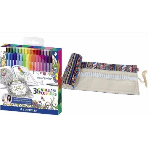 Surtido de 36 colores, 0,3mm, Staedtler Triplus, conjunto de envoltorio de lona, conjunto de tela