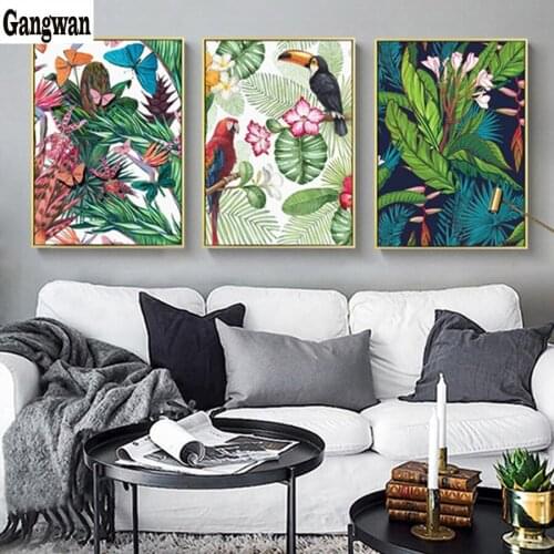 Tropical Rainforest Watercolor Plants Flower Bird Natural Style full diamond Painting cross stitch 3d embroidery mosaic home art