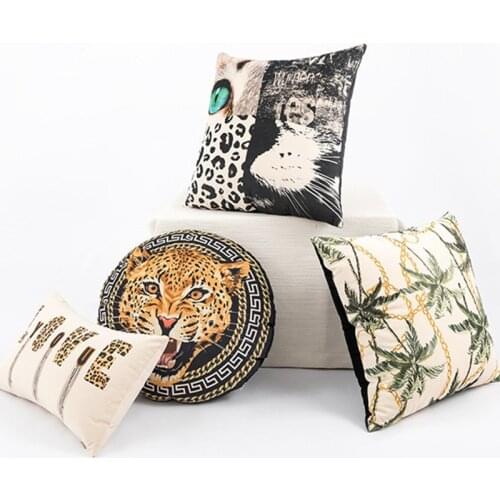 High Quality Jungle Tiger Pillowcase Cushion Covers Leopard Green Leaves Rainforest Pattern Throw Pillows Decor Living Room