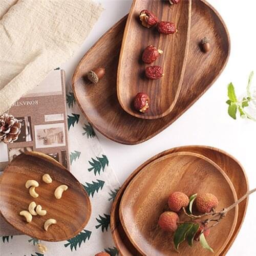 Japanese Acacia Wood Shaped Dinner Plate Snack Fruit Dried Fruit Plate Solid Wood Handmade Sushi Tea Tray Dessert Plate