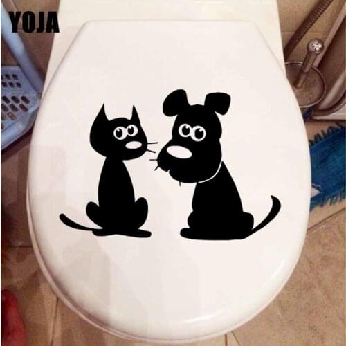 YOJA 24.9X16.8CM Wall Decal Pet Cat Dog Animals Funny Toilet Sticker Home Decor T5-0060