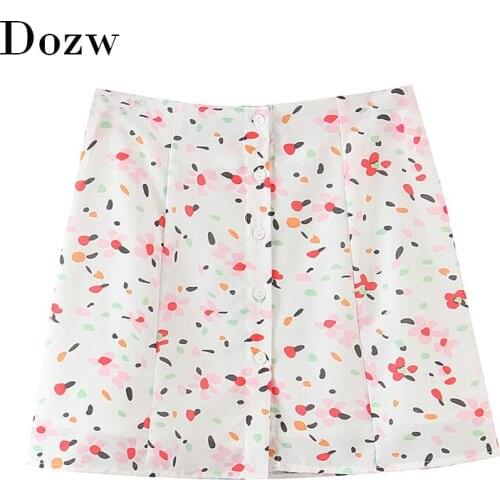 Print A Line Skirts Women Summer Button Fashion Pleated Mini Skirt Lady High Waist Work Casual Short Skirt Bottoms Jupe Femme