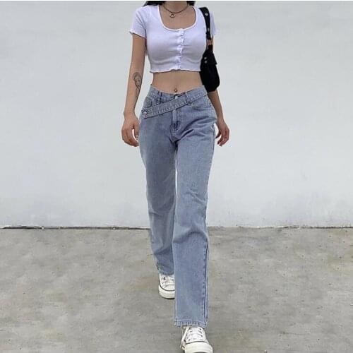 Woman High Waist Baggy Femme Straight Pants Streetwear Blue Pants Flares High Waist Vintage Baggy Jean