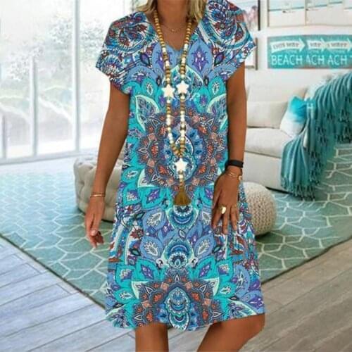 S-5XL Summer Women Beach Dress Printed Sling Ladies Bohemian Loose Chiffon Dresses A-Line Holiday Plus Size Dress Vestidos 2021