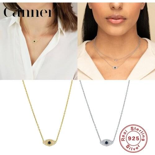 Canner 925 Sterling Silver Necklace Ins Eyes Palm Zircon Pendant Necklaces For Women Female Gift Fine Jewelry Clavicle collar W5