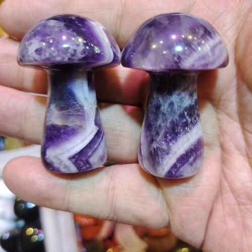 1pcs 2in Mew amethyst Mushroom Stone Carved Natural Quartz Crystal Healing Reiki Massage Wand Statue Decor Gift