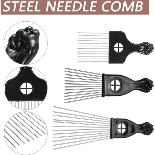 1pc Fist Metal Combs Black African Hair Pik Afro Comb Pick Hair Style Brush 3 Sizes Suitable For Salon Hairdressing Tool