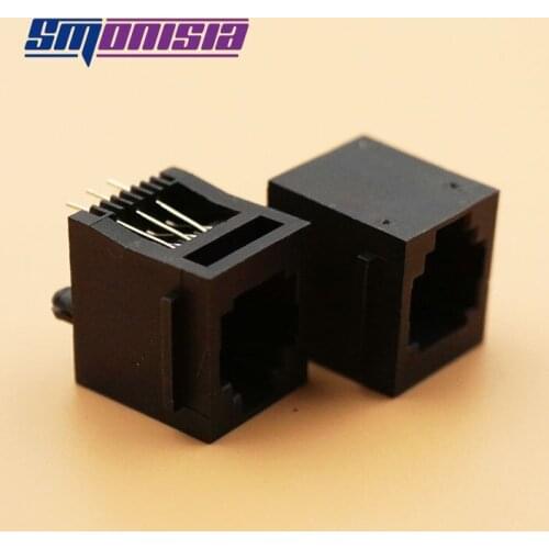 100pcs/lot Vertical RJ11 Socket 52-6P6C Seat RJ12 socket 6Pin Crystal head 180 degrees