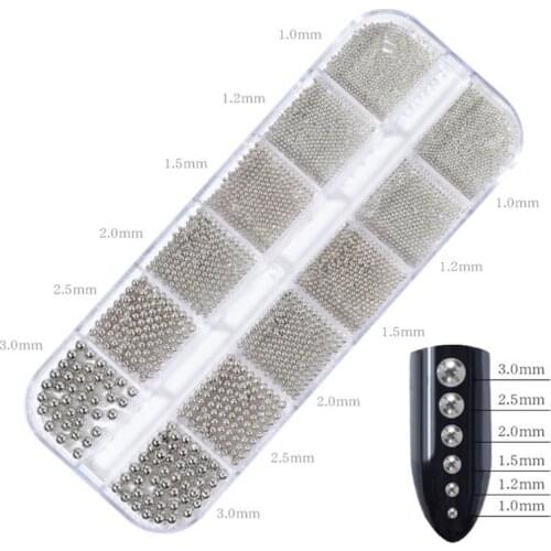 12 Grids Nail Micro Steel Beads Multicolor Nail Art DIY Embellishment Decorations for Women Girls Salon Home Use