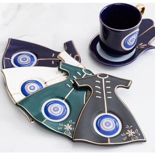 200ml Luxury Turkish Blue Eyes Coffee Cup Saucer Set with Hand Shape Dish