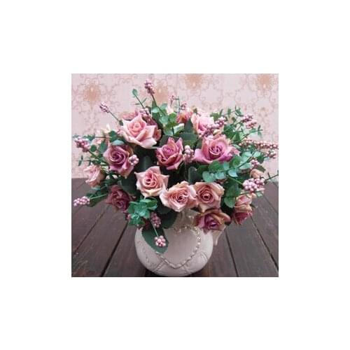 30 pcs Elegant Oil Painting Style Artificial Rose Silk Flowers 10 Flower Head Floral Wedding Garden Decor DIY Decoration
