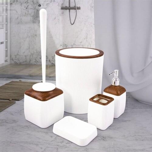 Bathroom Set Marble Pattern Bathroom Set White Wood Pattern 5 Pieces