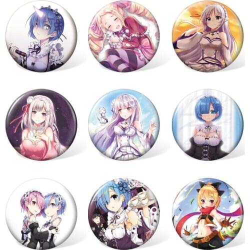9pcs/set )58MM Anime Re:Life in a different world from zero Colorful Badge Rem and Ram Costume Brooch Accessories for Gift
