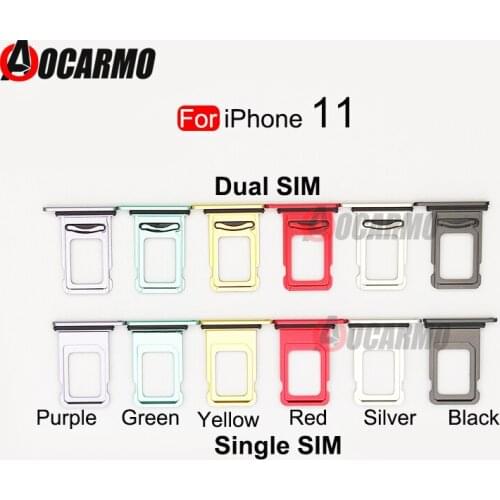Aocarmo 10Pcs/Lot Dual Sim Card For iPhone 11 Single SIM Card Tray Slot Holder Socket Replacement Parts Black Silver