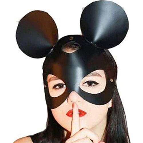 Free Shipping Leather Mask Adjustable Leather Studded Rat Mask Hood Custumes Accessories for Party Black fetish hood mask