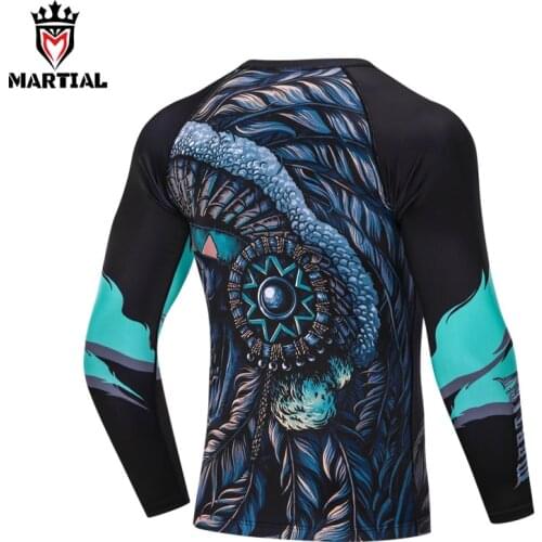 MARTIAL :2021 NEW DESIGN EVIL APACHE SUBLIMATION PRINT BJJ FIGHT RASH GUARD BOXING SHIRTS