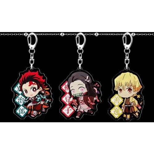Cartoons Demon Slayer Keychain Kamado Tanjirou Nezuko Anime Pendant Acrylic Key Rings Cute Funny Cosplay Accessories Gifts