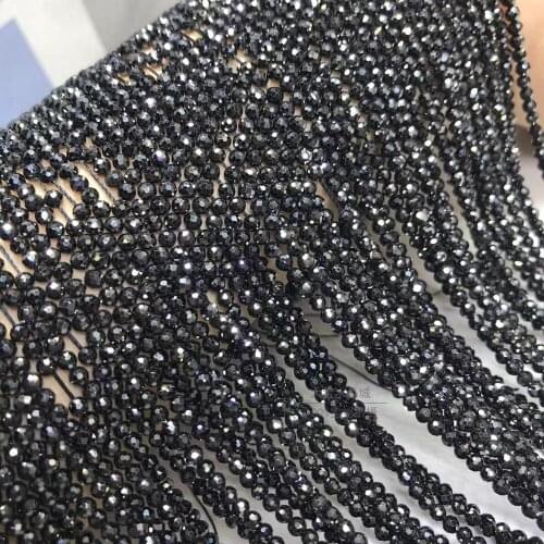 Black zircon round faceted 3mm 14" for DIY jewelry making loose beads FPPJ wholesale beads nature gem stone coral