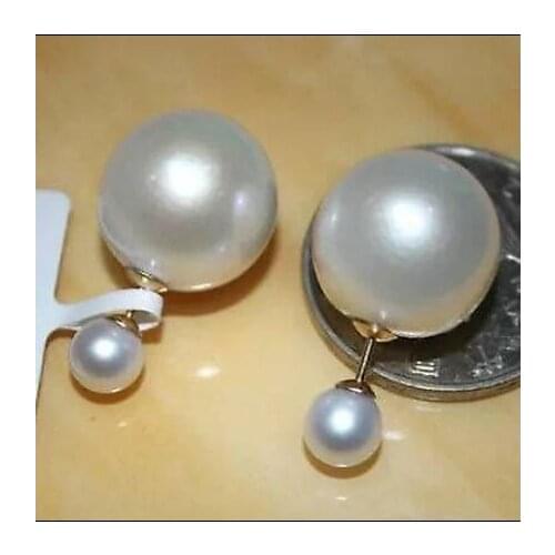 Charming pair of 6-12mm south sea round white pearl earring 18k