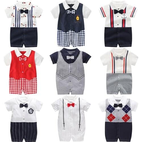 2021 Baby Jumpsuit Baby Rompers Boy Clothes Summer Bewborn Short-Sleeved Gentleman Clothing Costume Cute Crawling Clothes