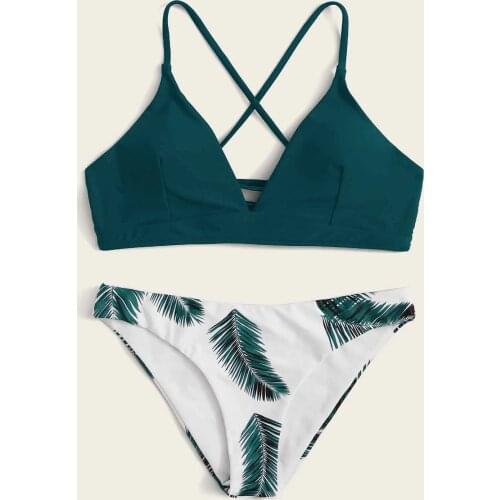 Sexy Bandeau Bikini Set Women Floral Random Print Bikini Set Push-Up Swimsuit Beachwear Padded Swimwear Bathing Suit