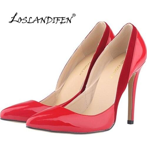 LOSLANDIFEN Fashion Womens Patent PU Thin High Heels Shoes Office Birthday Pumps Sexy Ladies Wedding Nude 302-20PA