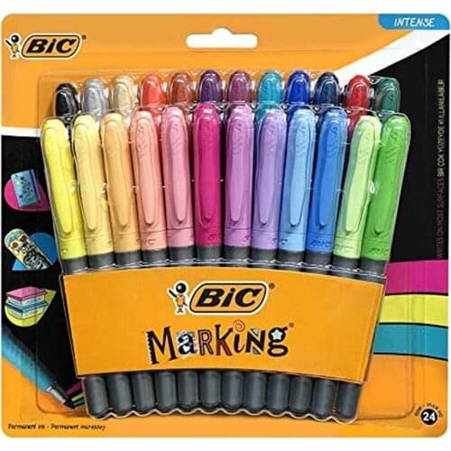 BIC Marking All Main Colors 24 Pcs Box Permanent Marker Fine Point For Glass Canvas Fabric CD Tire DIY
