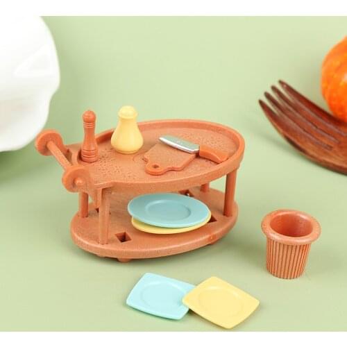 1 Set 1:12 Dollhouse Mini Two Layers Kitchen Cart Set Serving Cart Dinner Tray Trolley