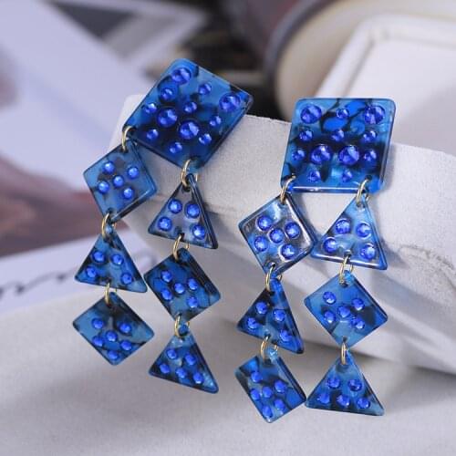Fashion jewelry natural resin geometric shape inlaid small diamond personality earrings