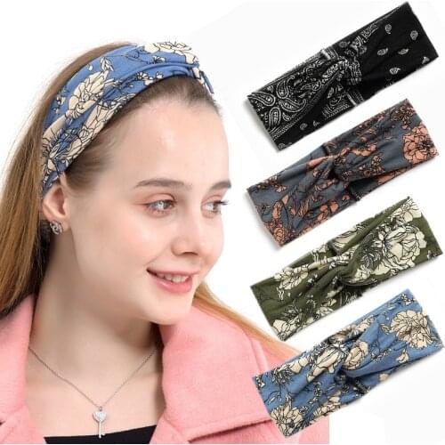 Fashion Women Girls Summer Bohemian Hair Bands Print Headbands Vintage Cross Turban Bandage Bandanas HairBands Hair Accessories