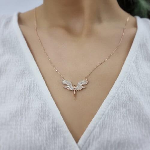 White Mica Wing 925 Sterling Silver, Gold, Rose Plated Necklace For Women Girls Handmade Fashion Jewelry Elegant Minimalist