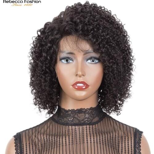 Rebecca Kinky Curly Bob Lace Wig Short Curly Right Side Part Lace Wig Human Hair Wigs For Women Peruvian Remy Short Curly Wigs
