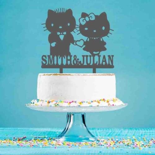 Personalized Couples Name Cartoon Mr Mrs Kitty Cake Topper For Wedding & Wedding Anniversary Party Cake Decoration Topper