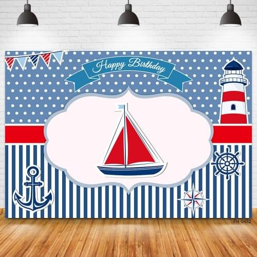 Custom Name Birthday Party Sailboat Lighthouse Backdrop Photography Banner Background For Newborn Baby Shower Children Photocall