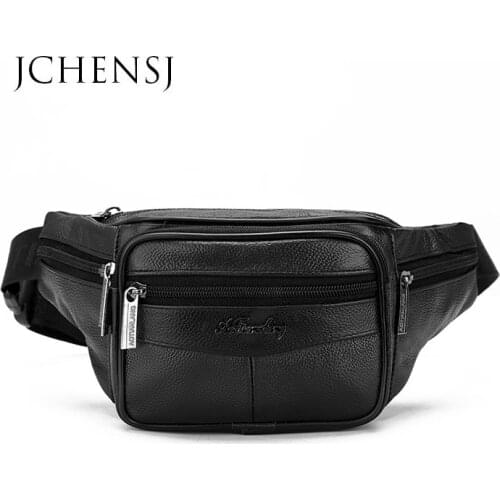 JCHENSJ Genuine Leather Waist Bag Men Multifunction Mens Belt Bag 6 Zipper Pocket Large Capacity Fanny Pack For Men