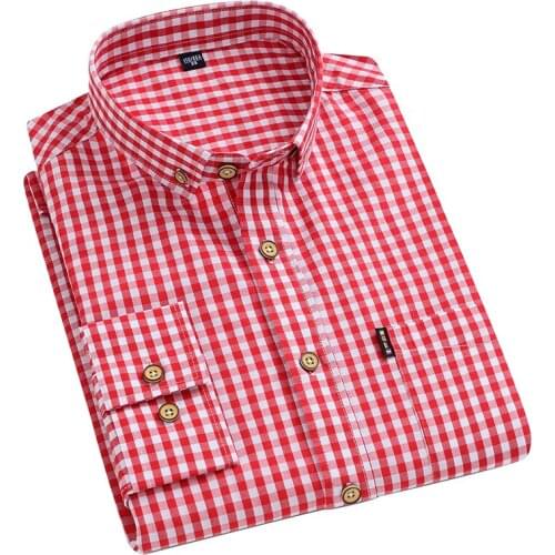 Aoliwen Men Plaid Casual Long Sleeve Shirts For Men Autumn 100% Cotton Slim Fit Black Plaid Standard Edition Button up Shirts