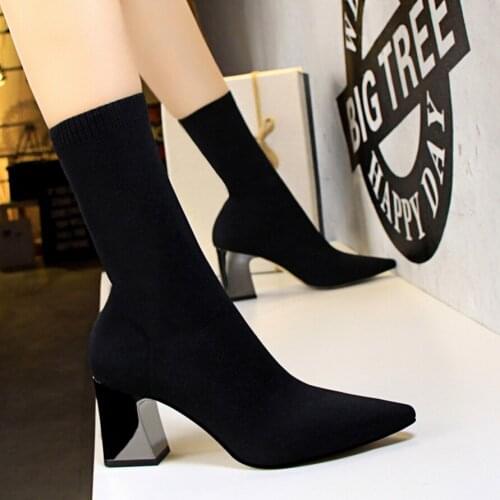 Bigtree Shoes Women Ankle Boots Knitting Shoes Woman Socks Boots Shoes Botas Mujer Invierno 2020 Thick Heel Designer Heels Buty