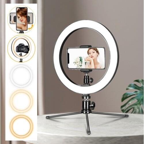 AIXPI 10" / 26cm LED Selfie Fill Ring Light with Desk Tripod Stand & Phone Holder for Tiktok Video Live Streaming Photography